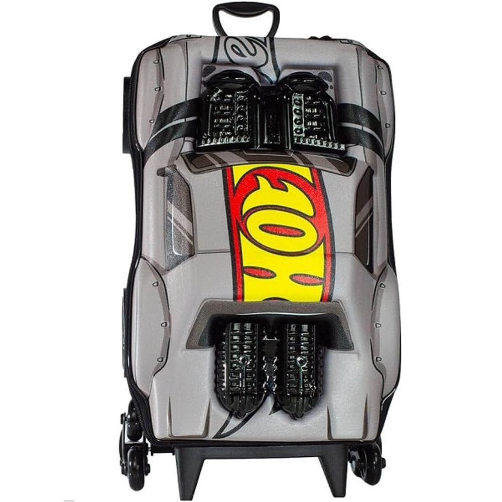 Mochila Escolar de Rodinhas 3D HOT Wheels NIGHT Shifter Cinza Motor Preto