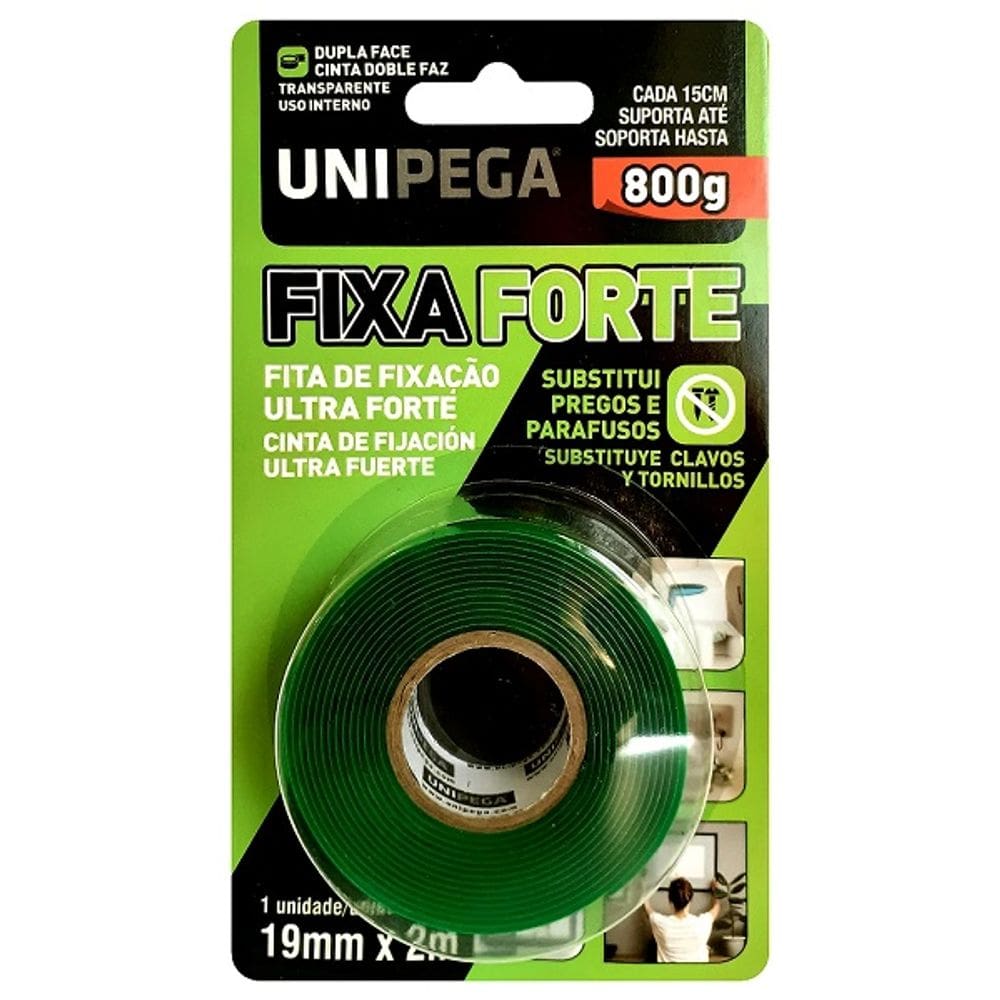 Fita Dupla Face Transparente Fixa Forte 19MM X 2M Unipega