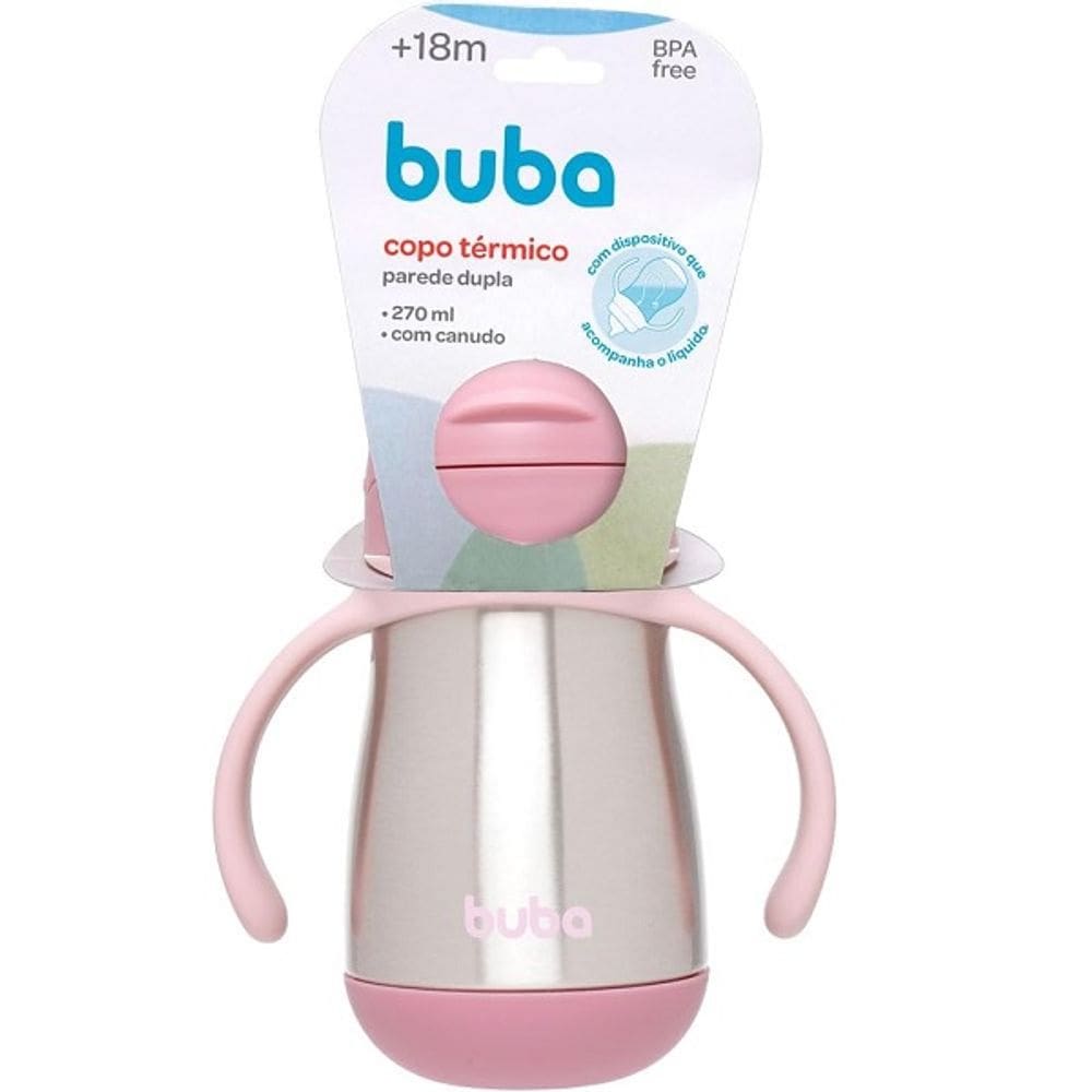 Copo Termico Parede Dupla com Canudo 270ML Buba COR Rosa