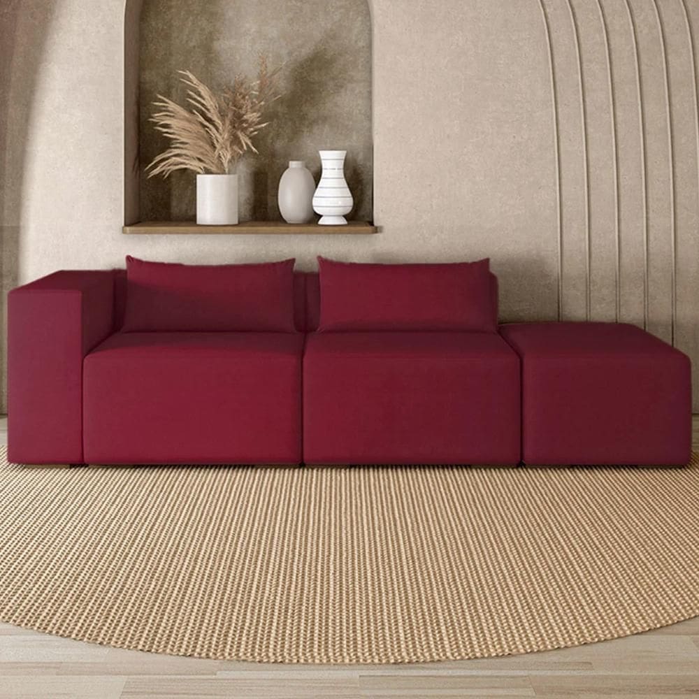 Sofá 4 Lugares 303cm com Puff Direito Fay Veludo Bordo Z55 - Mpozenato