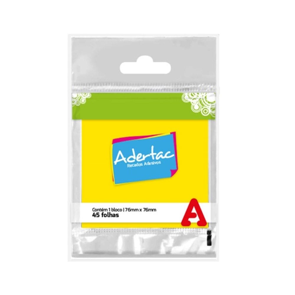 Bloco de Notas Adesivo Adertac Amarelo Neon 76MM X 76MM com 45 Folhas