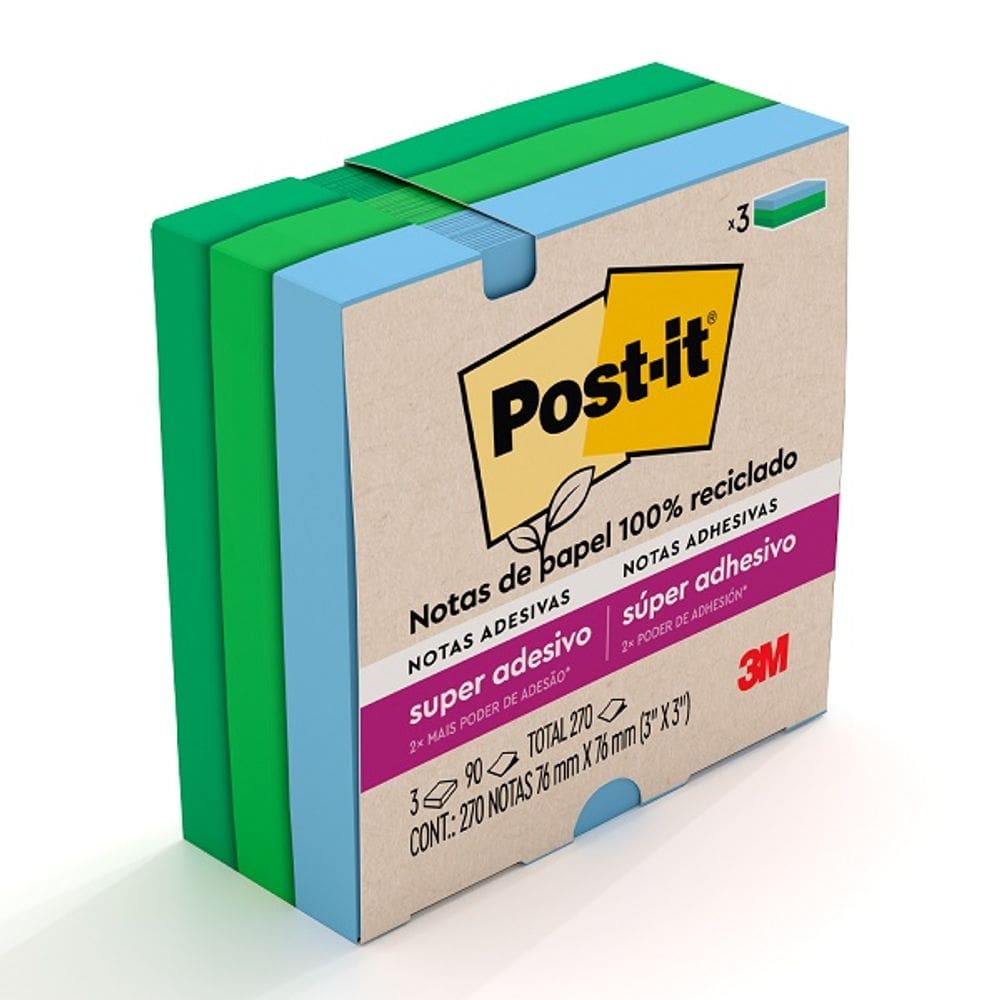 POST-IT Notas 654SS Oasis Reciclavel 3 Cores 76MM X 76MM