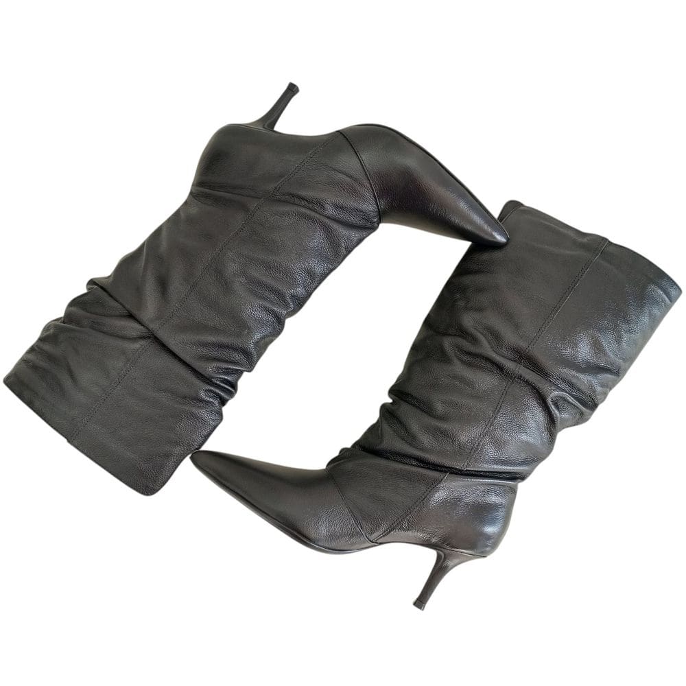 Bota Feminina Franzida Cano Sanfonada Salto Fino Bico Fino