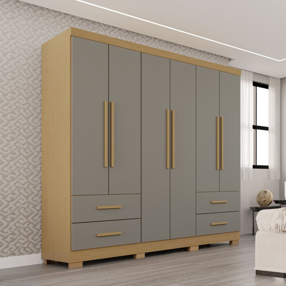 Guarda-roupa Casal com Pés 6 Portas 4 Gavetas Texas Premium Jequitibá/Granizo