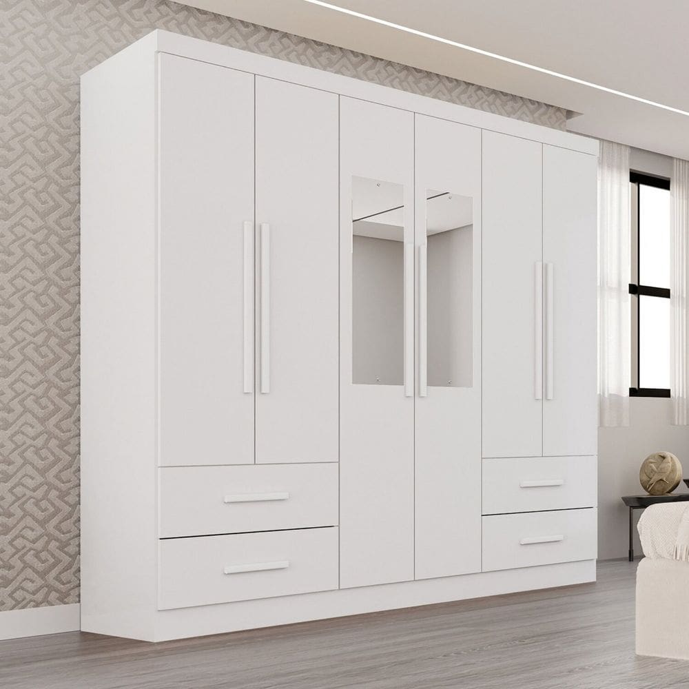 Guarda-roupa Casal com Espelho 6 Portas 4 Gavetas Texas Premium Branco