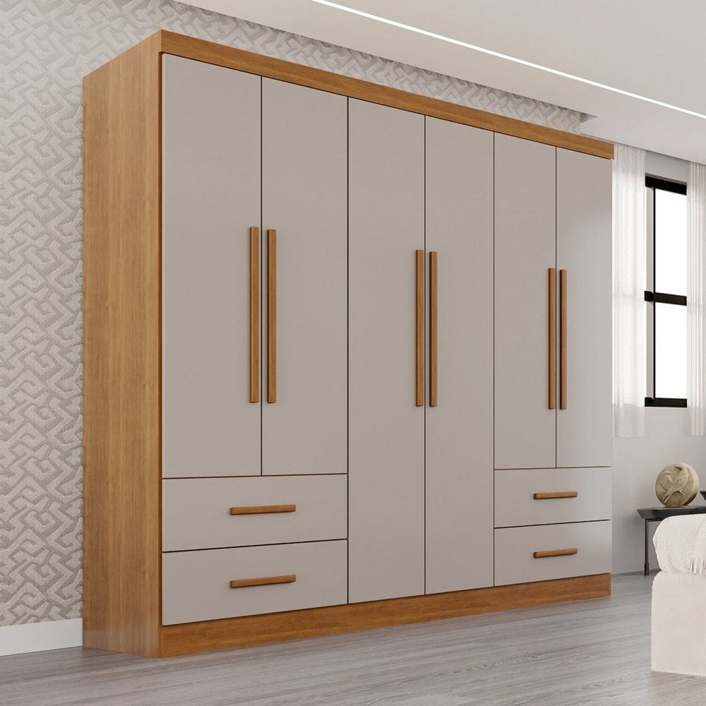 Guarda-roupa Casal 6 Portas 4 Gavetas Texas Premium Cinamomo/Off-White