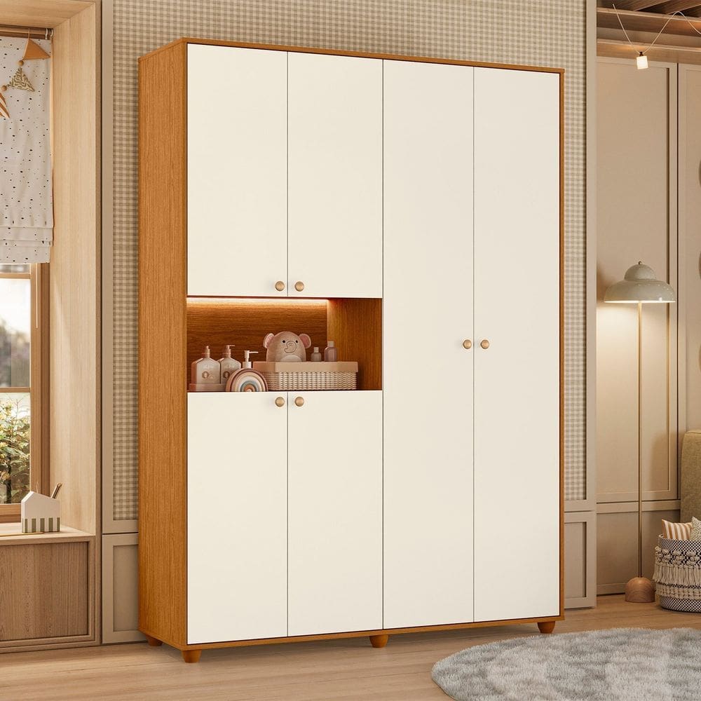 Guarda-roupa Infantil 6 Portas Vittoria Cinamomo / Off White