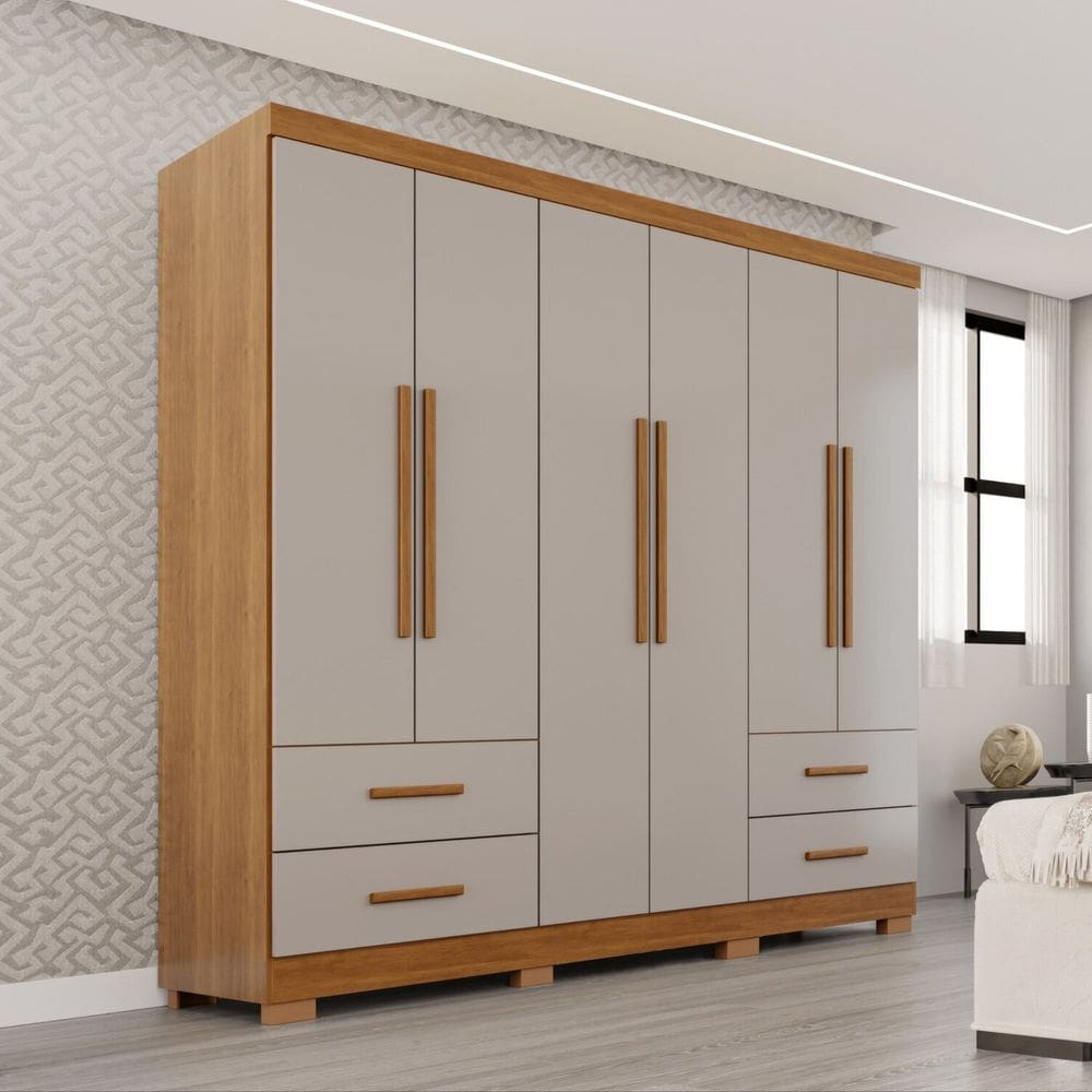Guarda-roupa Casal com Pés 6 Portas 4 Gavetas Texas Premium Cinamomo/Off White