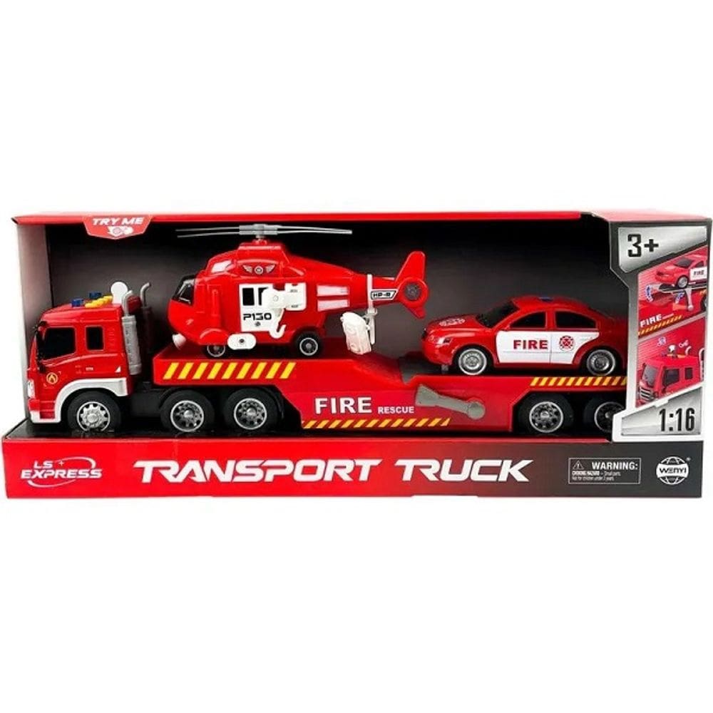 Caminhao Reboque com Carrinho e Helicoptero BBR TOYS