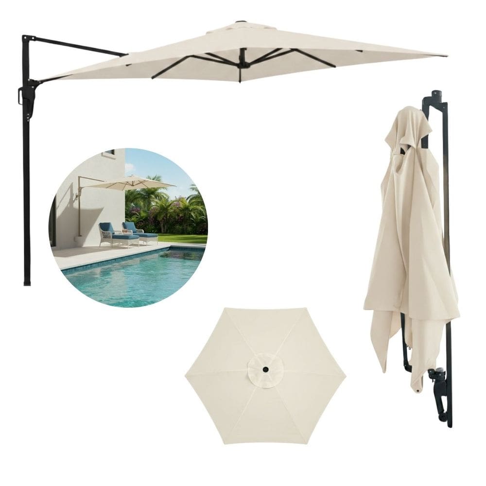 Ombrelone Parede Lateral 2.0m Guarda Sol Piscina Jardim Branco Off White Importway Iwcj007 Br