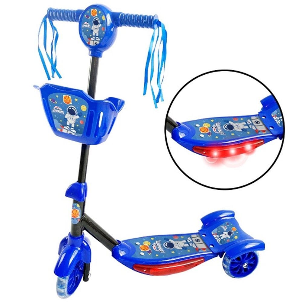 Patinete com Cesta Astronauta com LUZ 3 Rodas DM TOYS
