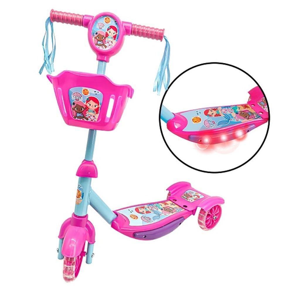 Patinete com Cesta Sereia com LUZ 3 Rodas DM TOYS
