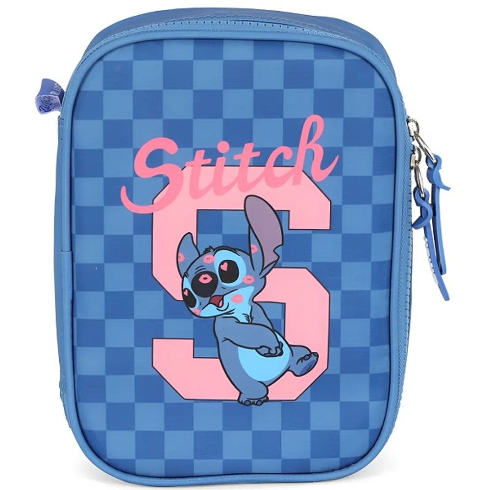 Estojo BOX Escolar STITCH Xadrez Azul Luxcel