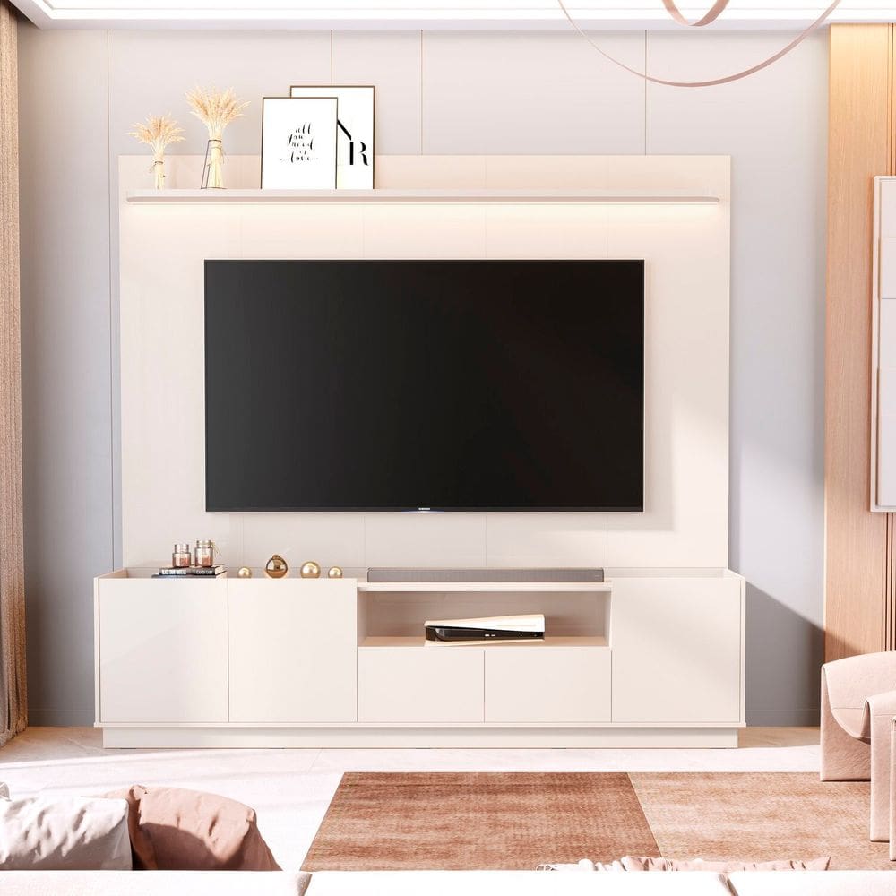 Rack com Painel para Tv 84 Polegadas 100% Mdf 233cm Vitoria Regia Off White