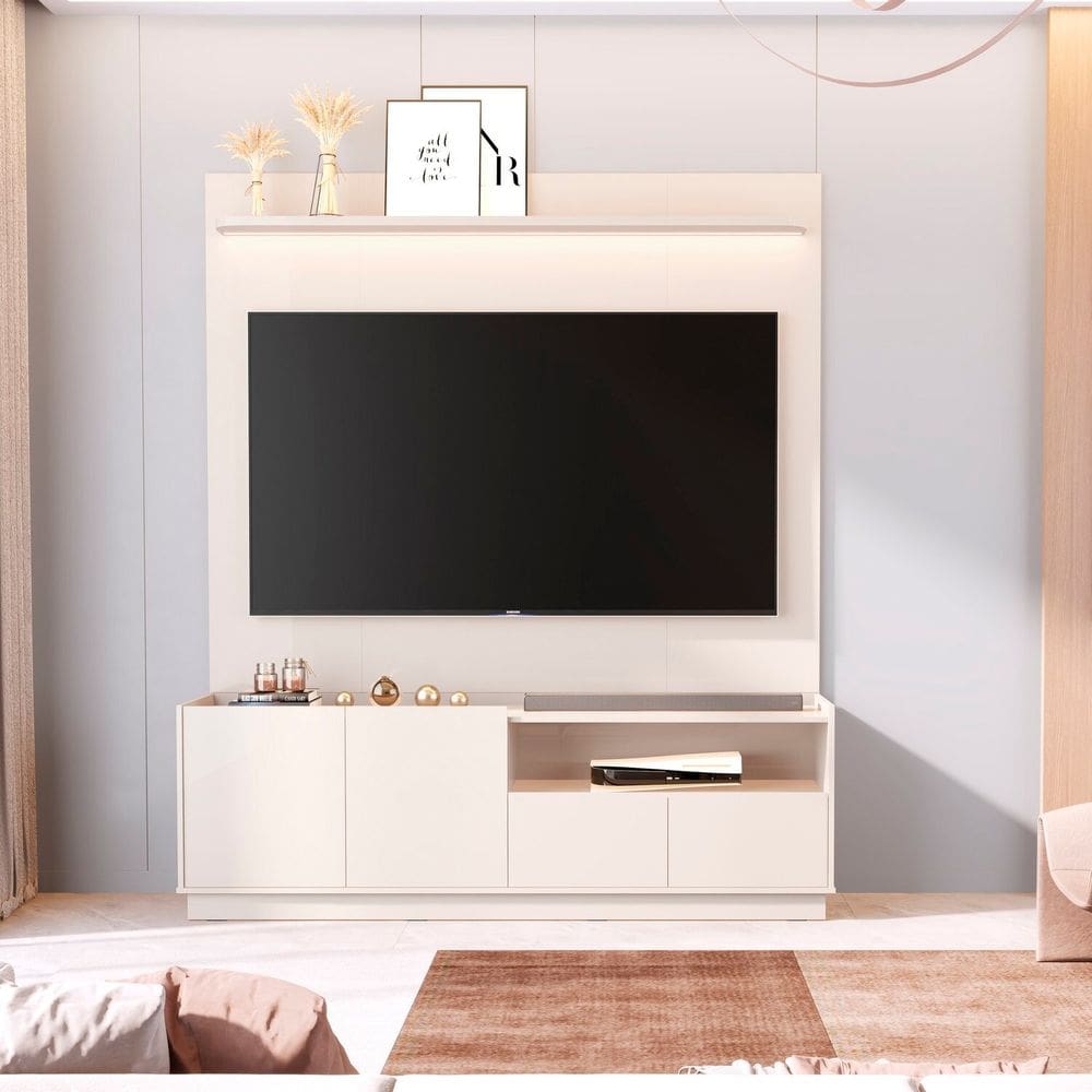 Rack com Painel para Tv 75 Polegadas 100% Mdf 187cm Vitoria Regia Off White