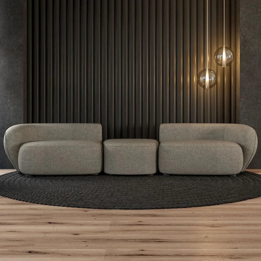 Sofá 5 Lugares com Puff 382cm Orgânico Lyor Linho Bege Z55  - Mpozenato