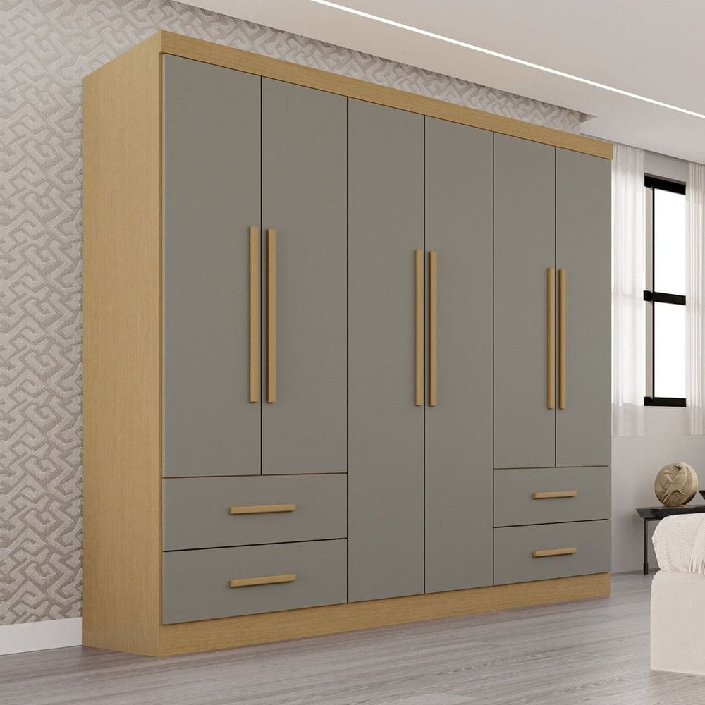 Guarda-roupa Casal 6 Portas 4 Gavetas Texas Premium Jequitibá/Granizo