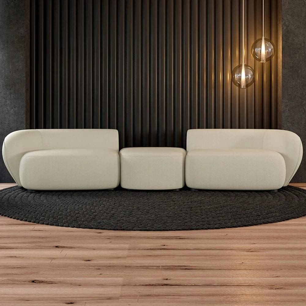 Sofá 5 Lugares com Puff 382cm Orgânico Lyor Bouclê Cru Z55 - Mpozenato