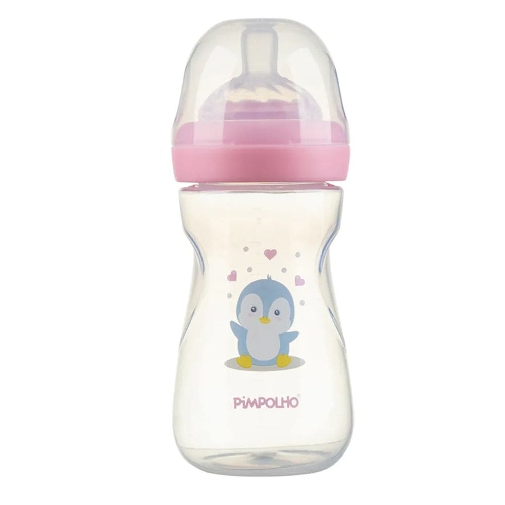 Mamadeira Serena Pinguim Rosa 260Ml - Pimpolho