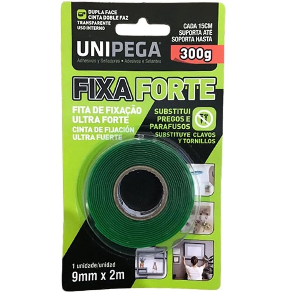 Fita Dupla Face Transparente Fixa Forte 9MM X 2M Unipega