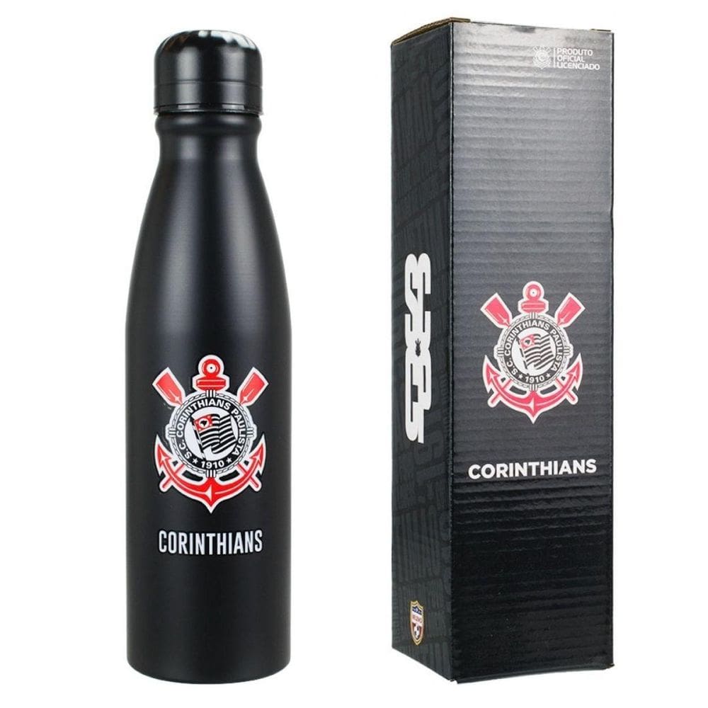 Garrafa Redonda Alumínio 600Ml - Corinthians