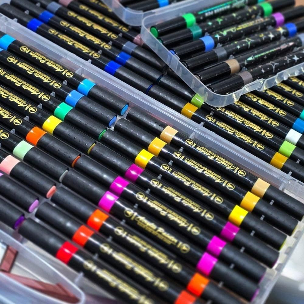 Caneta Marcador Acrílica Duas Pontas Kit Com 48 Cores