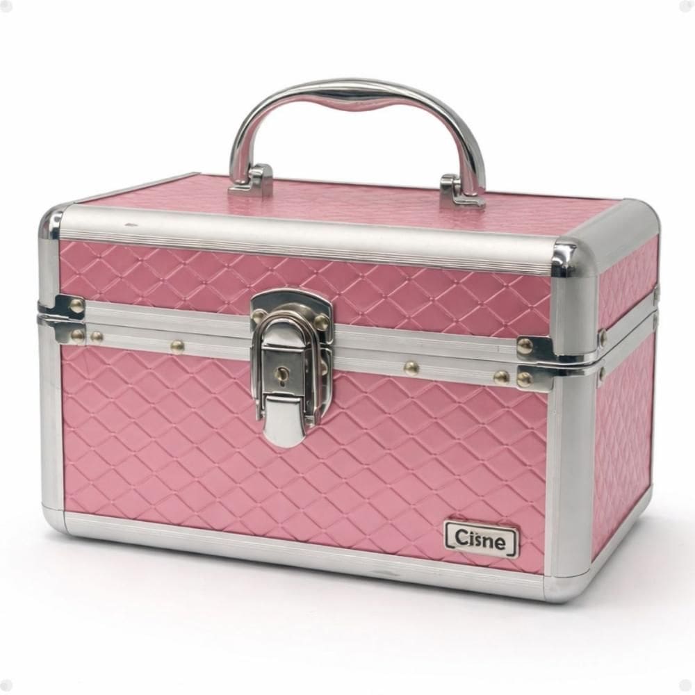 Maleta de Maquiagem Cisne Rosa e Prata com 1 Bandeja Csn-lc5131