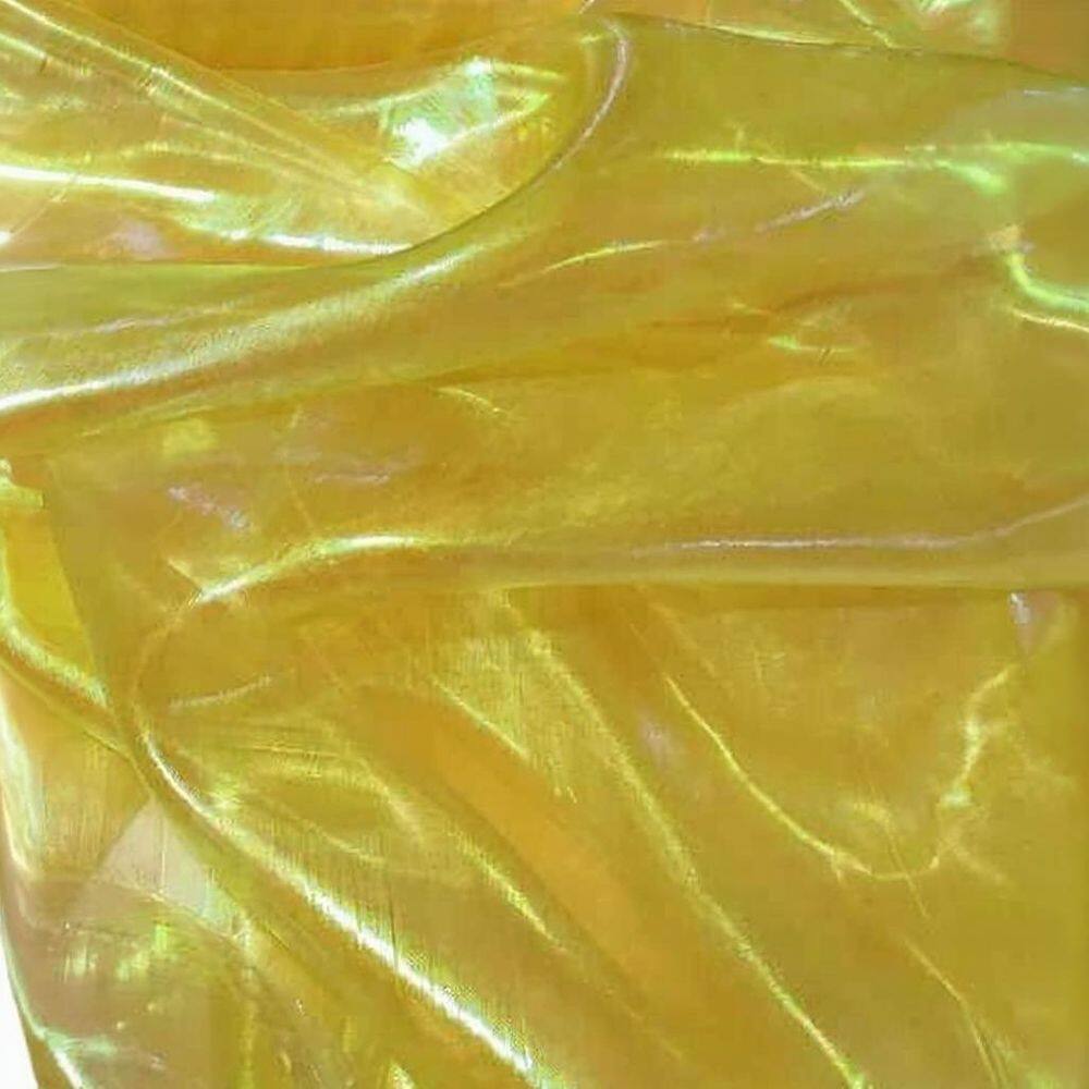 Tecido Organza Holografica Amarelo 1,00Mt X 1,50 +