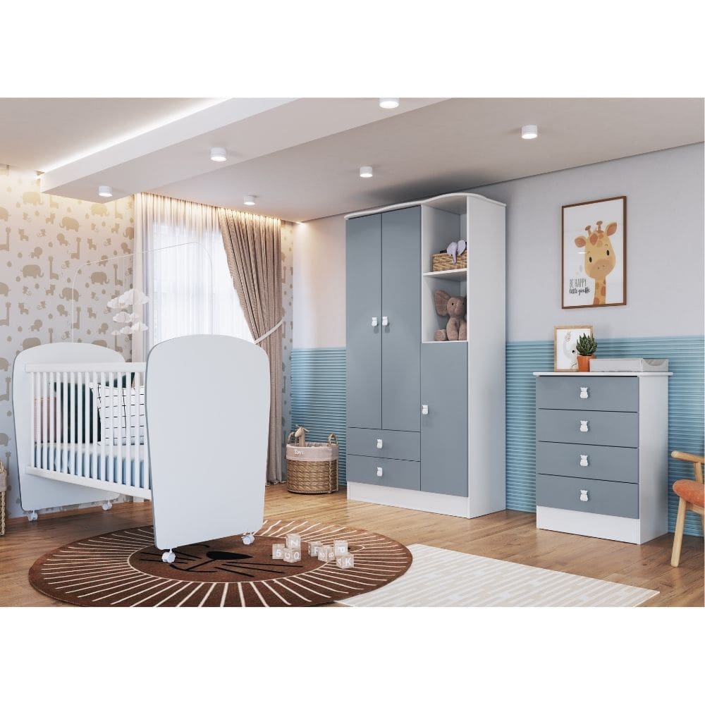 Quarto de Bebe Completo Berco Comoda e Guarda Roupa Tedy Percasa
