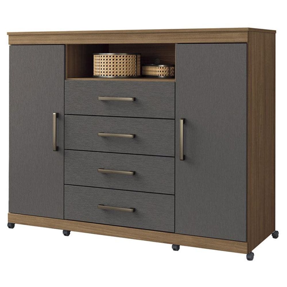 Comoda Havana Master com rodizio Jatobá Grafite Acetinado - Santos Andirá