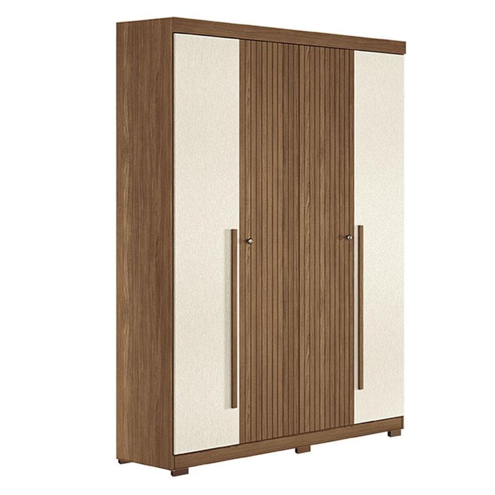 Guarda Roupa Casal Ripado 4 Portas Buriti Jatobá Areia com pés Acetinado - Santos Andirá