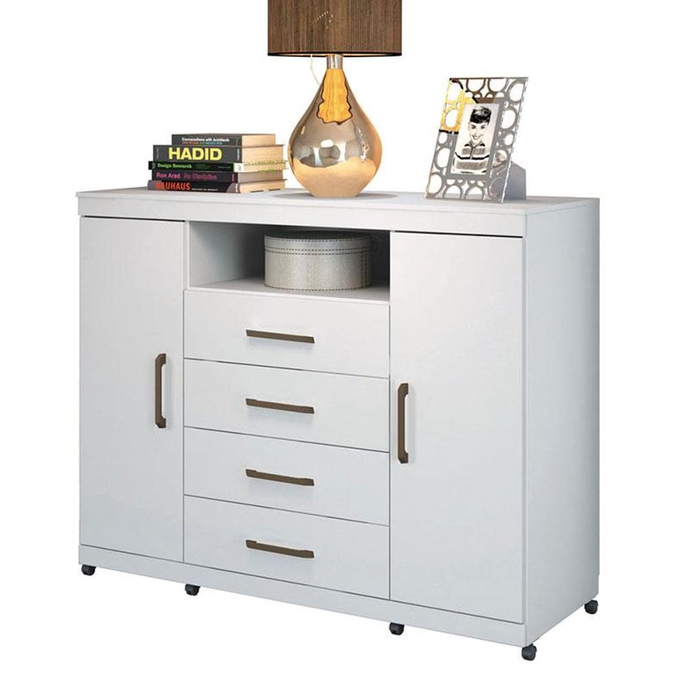 Comoda Havana Master com rodizio Branco Brilho - Santos Andirá