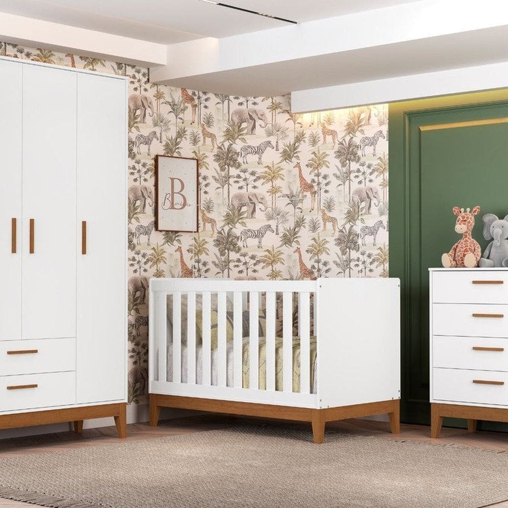 Quarto Completo Flip com Roupeiro 3 Portas Branco Fosco