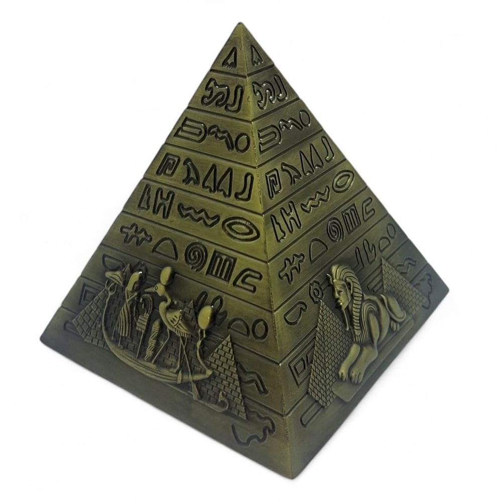 Enfeite Pirâmide Egípcia Hieróglifos Dourada Decoração 11 cm