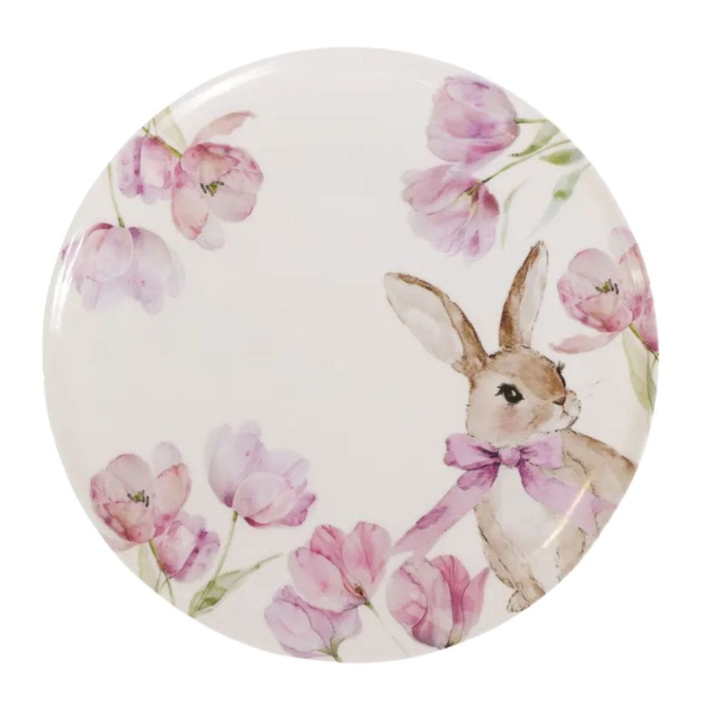 Prato De Pascoa Raso Coelho C/ Flores Em Melanina 25cm 1Und