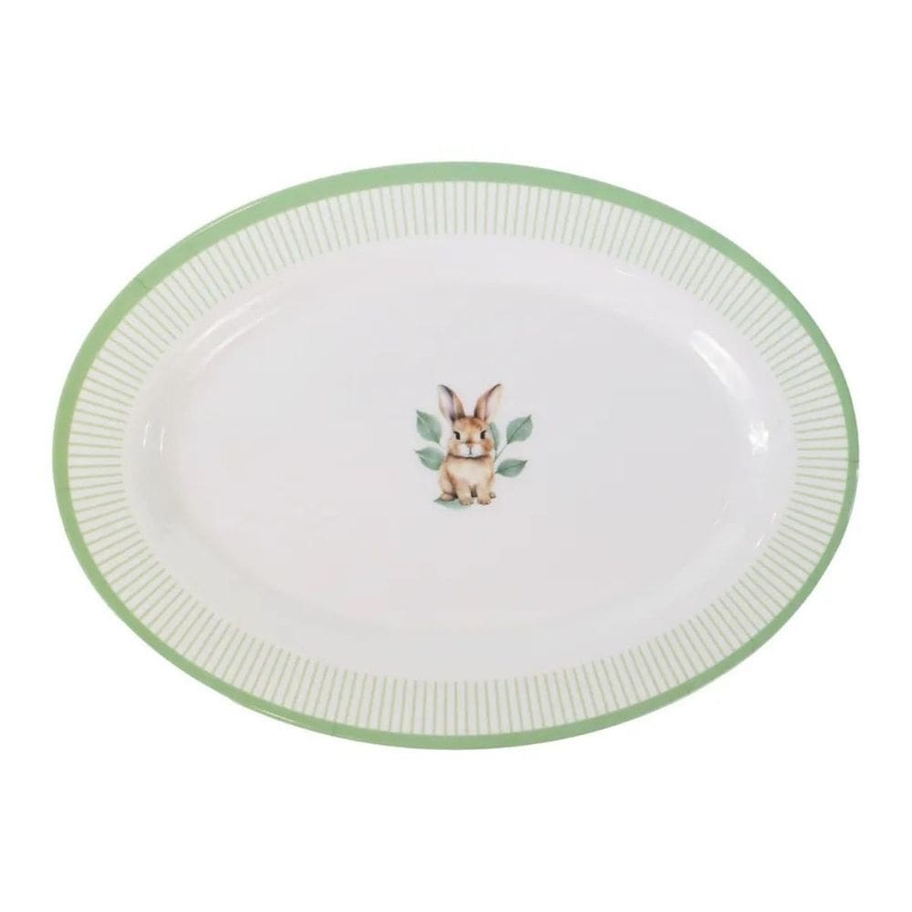 Prato De Pascoa Petisqueira Oval Coelho Folhagem C/1Un 33cm