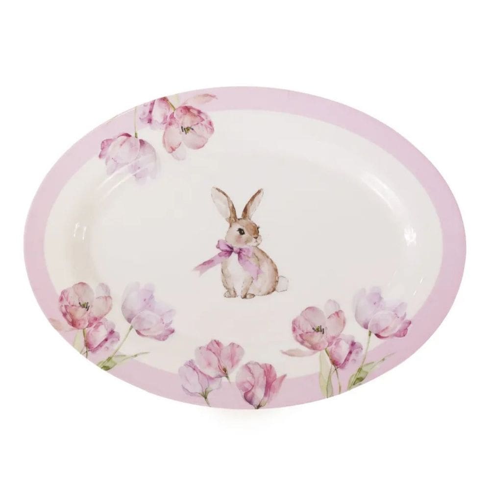 Prato De Pascoa Petisqueira Oval Coelho Flores C/1Un 33cm
