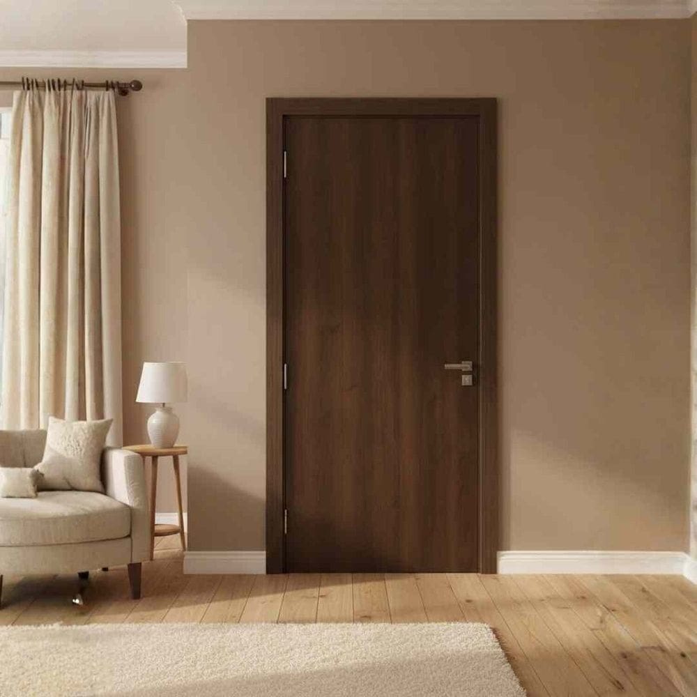 Kit de Porta Premium Completo Imbuia Batente de 9cm e Folha de 95cm Abertura Esquerda Idealplac Natural