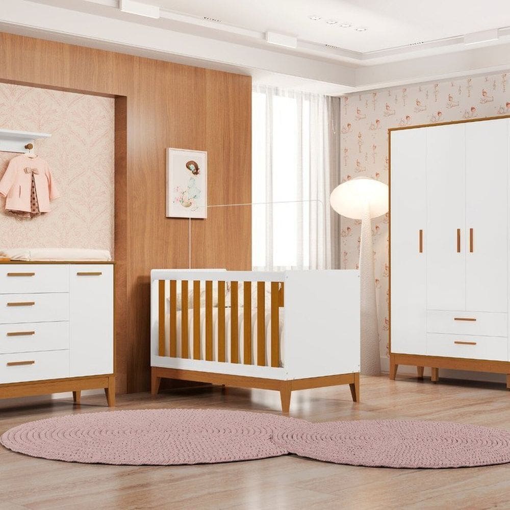 Quarto Completo com Roupeiro 4 Portas Flip Branco Fosco/Savana