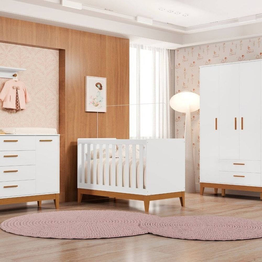 Quarto Completo com Roupeiro 4 Portas Flip Branco Fosco