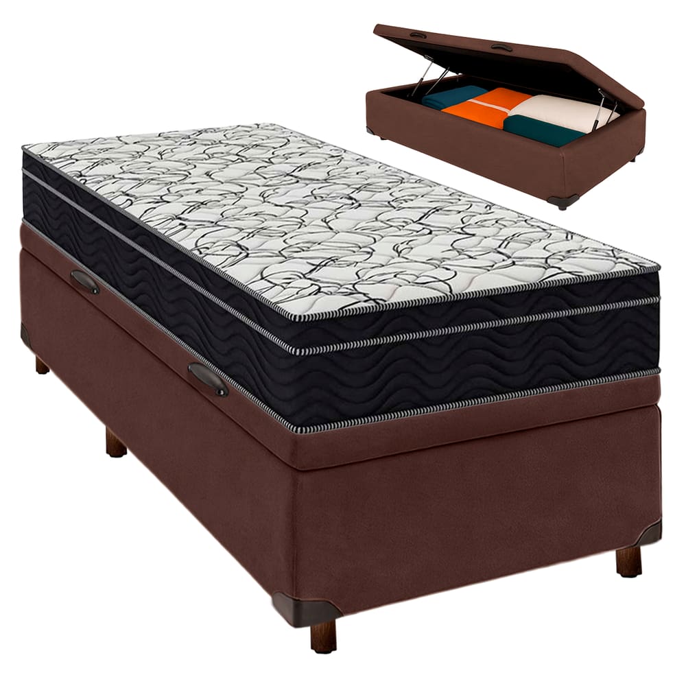 Bau Blindado Marrom + Colchão Solteiro Airtech 150 Ortobom