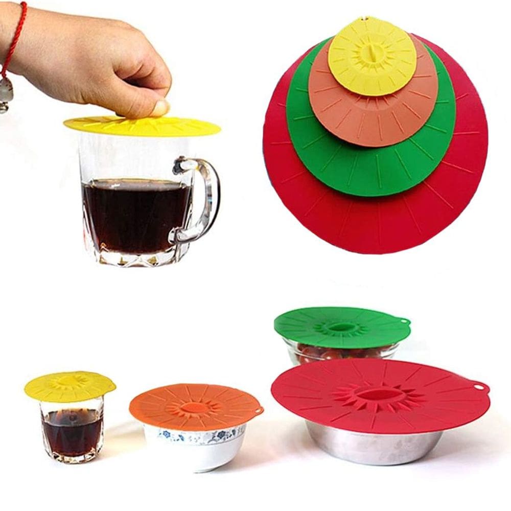 Kit Tampas Silicone de Sucção 4 Peças a Vacuo Coloridas para xicara de café, xicara  de chá e copo