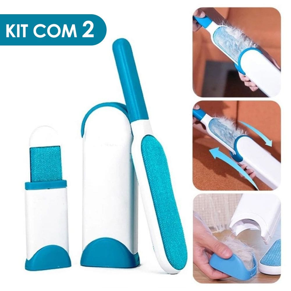 Kit Removedor de Pelos Pets Escova Dupla Face Auto-Limpante