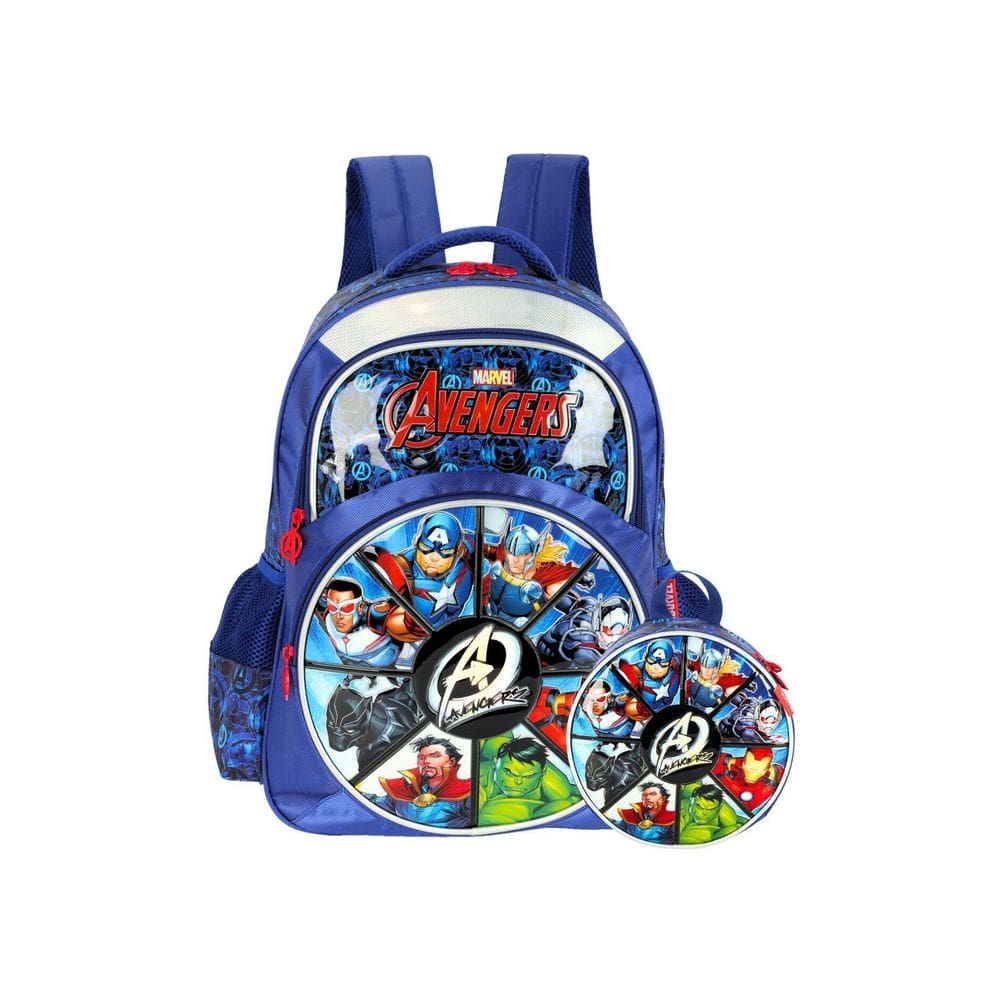 Kit Mochila De Costas+Lancheira Térmica Avengers - Azul