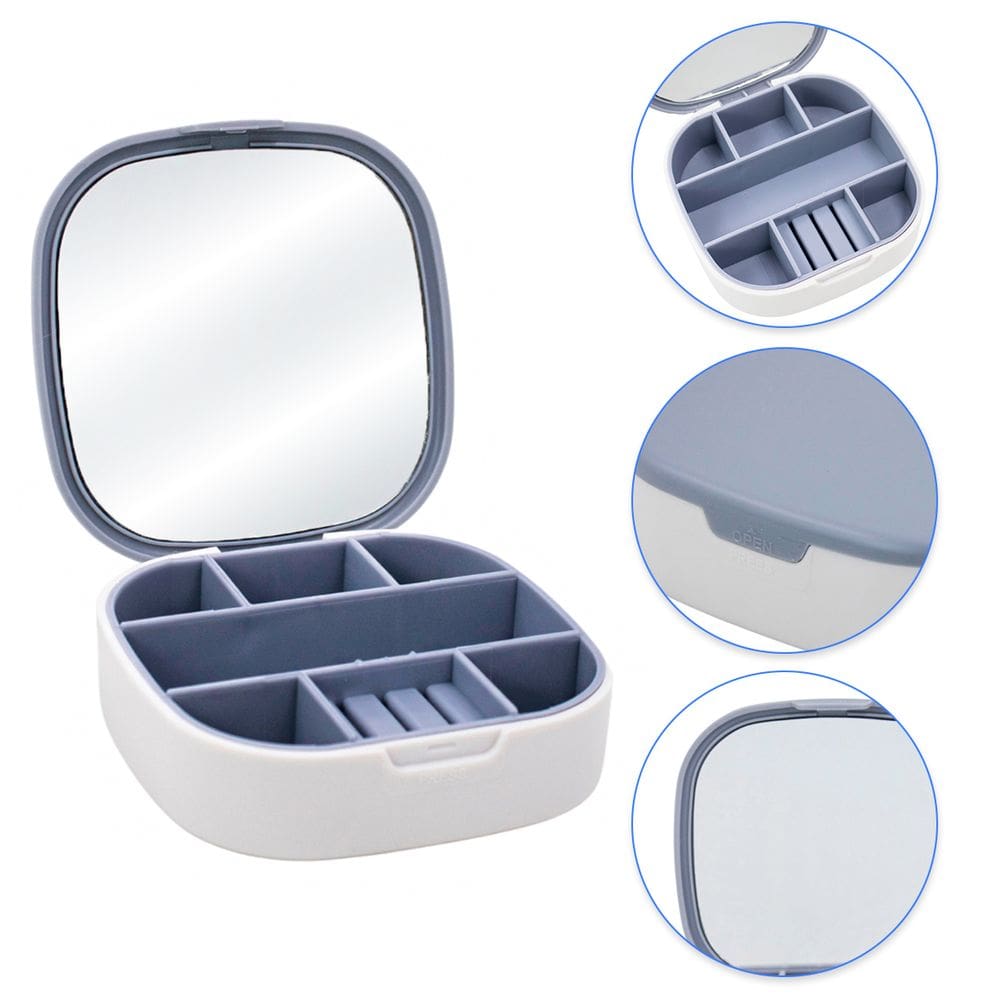 Porta Joias Estojo Portátil Estojo Caixinha com Espelho Branco