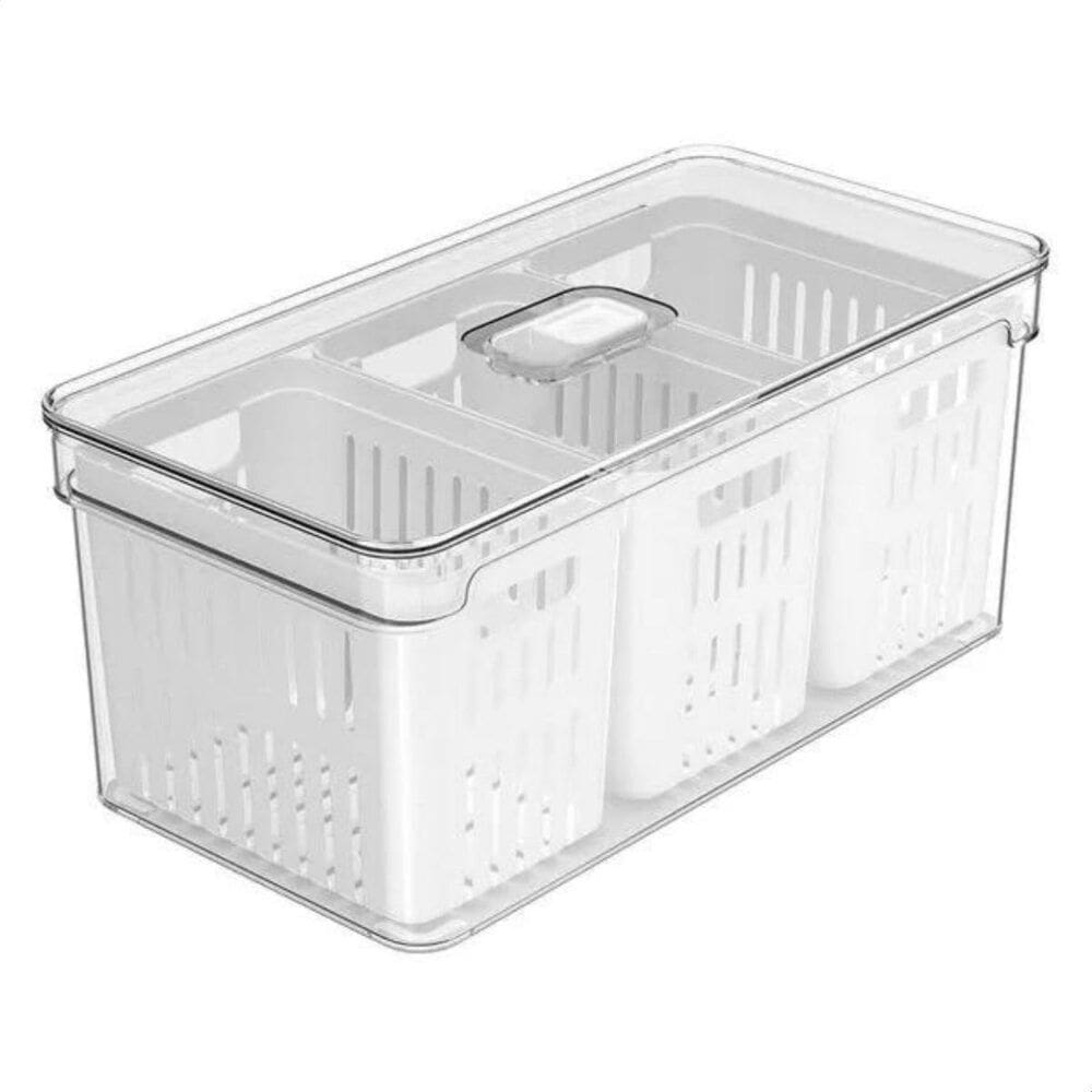 Organizador de Acrílico C/Tampa e Cesto Triplo de Plástico para Geladeira Clear Fresh 5 Litros OU