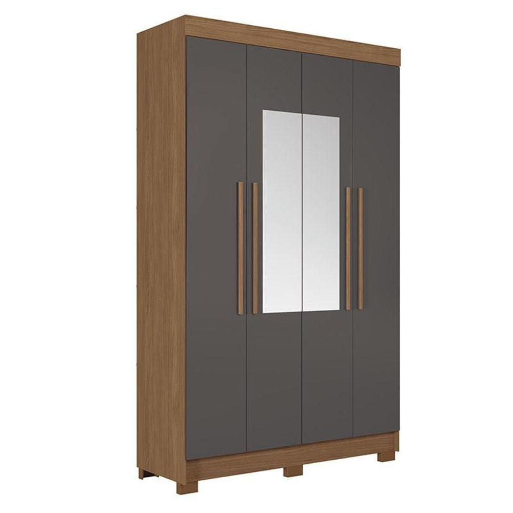 Guarda Roupa Solteiro 4 portas Sarandi com espelho Jatobá Grafite - Santos Andirá