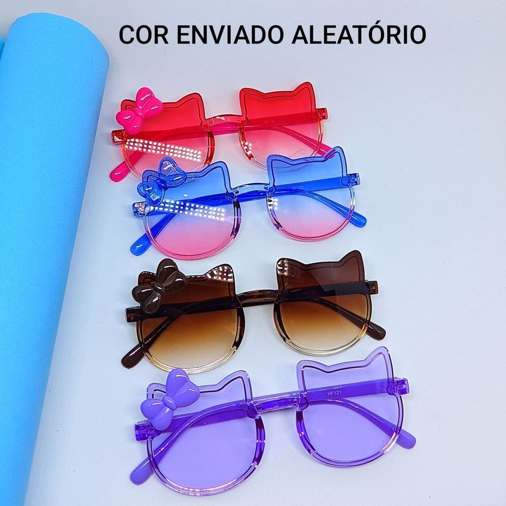 Óculos de sol Infantil Menina Fofo Armação Flexível Gatinho com Laço Desenho Hello Kitty Kids Proteção Uv400 Acessórios