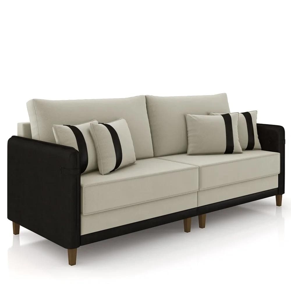 Sofá 4 Lugares Living 252cm Zoe Z08 Veludo Bege/Preto - Mpozenato