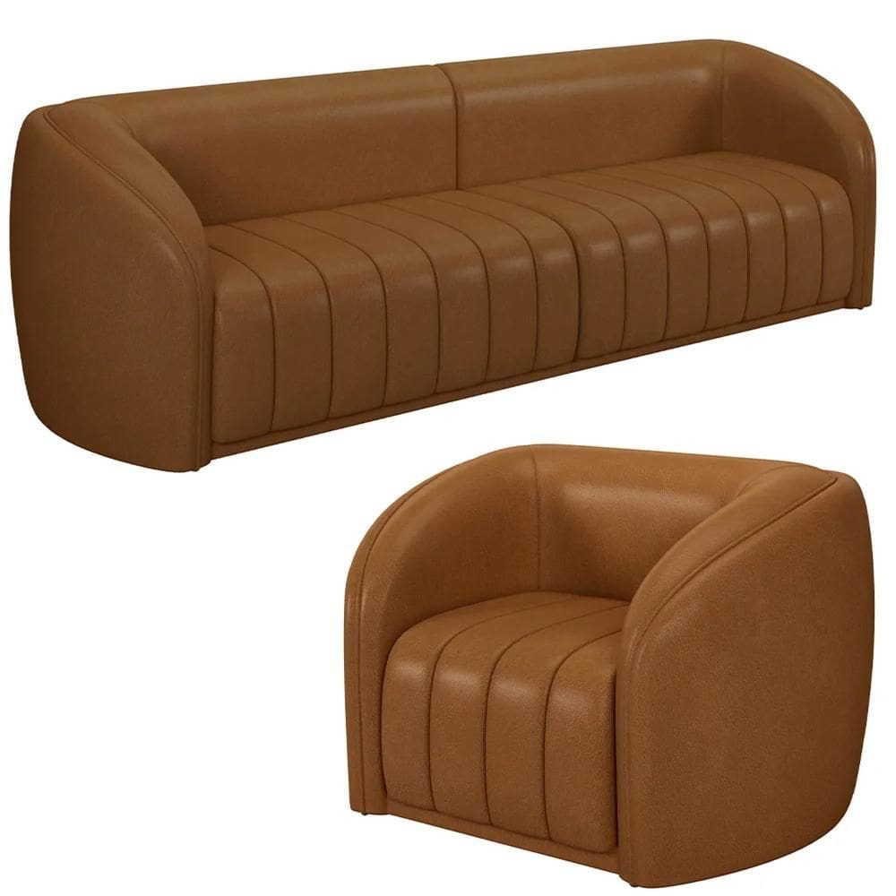 Sofá Decorativo 4 Lugares 332cm e Poltrona Meris Z32 Sintético Caramelo - Mpozenato